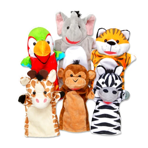 Melissa & Doug Safari Buddies Hand Puppets, Set of 6 (Elephant, Tiger, Parrot, Giraffe, Monkey, Zebra) Soft, Plush Animal Hand Puppets For Toddlers And Kids Ages 2+