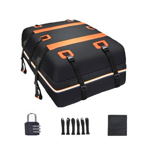 YXQFFF Car Roof Bag for Volvo XC60 2021-2023, Rooftop Cargo Carrier Roof Box Storagewith 6 Door Hooks, Combination Lock,A Orange