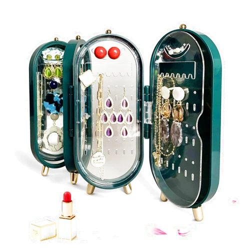 CANITORON Earring Organizer, 4-Layer Foldable Earring Holder, Small Jewelry Organizer, Jewelry Holder for Earring Stud Earrings Necklace, Jewelry Travel Organizer-Green.