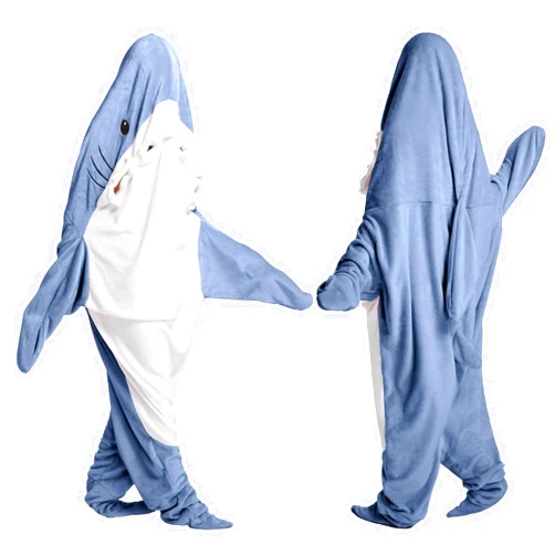 ALDWDY Shark Blanket Hoodie Onesie for Adult Kids, Cozy Flannel Throw Wearable Blanket, Cartoon Animals Shark Onesie Shark Costume