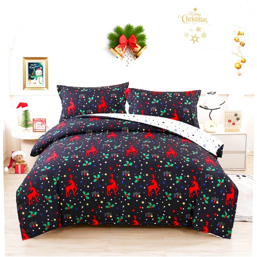 Mengersi Christmas Deer Duvet Cover Full Size,Merry Christmas Holly Berry Printed Duvet Cover Bedding Set Holiday Decor