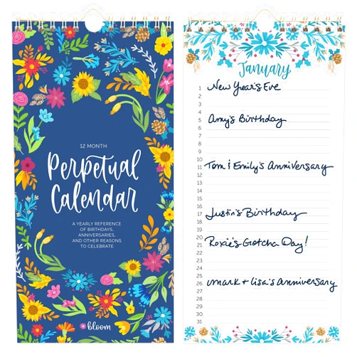 bloom daily planners Perpetual Hanging Flip Calendar - 5” x 10” - Monthly Wall Organizer Notepad for Important Dates, Birthdays, Anniversaries - Seasonal Florals