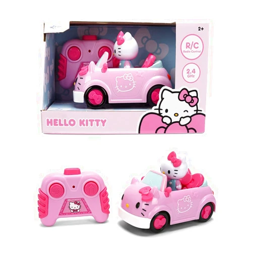 Jada Hello Kitty RC Car 1:32 Scale Vehicle – Simple Function Remote Control Pink Convertible with Non-Removable Figure Toys