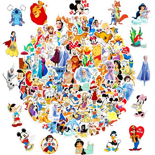 YONGAI 100Pcs Disney Cartoon Sticker for Kids, Cute Mixed Cartoon Princess Stickers for Girl, Waterproof Water Bottle Skateboard Notebook Phone Guitar Bike Vinyl Decal for Teen Adult (100 Disney Cartoon)