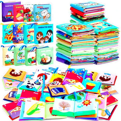Mooliwe 24 Pcs Baby Bath Books, Nontoxic Fabric Soft Crinkly Cloth Books, Infants Toddlers Touch, Early Education Toys Birthday Gifts, Learning Books for Toddlers, Infants, and Kids