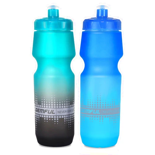 GEMFUL Bike Water Bottle 24oz Cycling Water Bottle BPA-Free with Leak-Proof Lid Squeeze Design 2 Pack No-Sweat Grip Fits Standard Bike Cages for Mountain Road Bikes (Gradient Green Black+Blue Green)