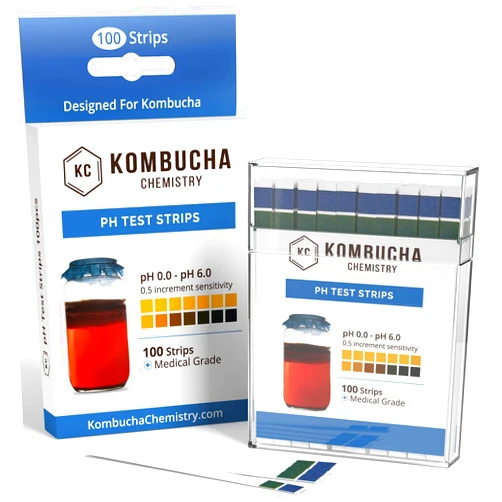 Kombucha Chemistry pH Test Strips for Kombucha Brewing 0-6 (0.5 Intervals) 100pc Kit