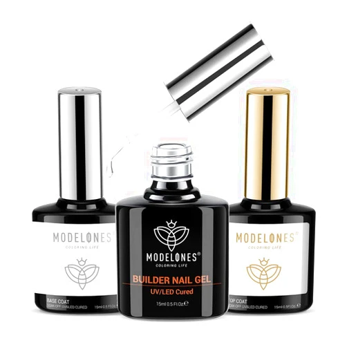 modelones Builder Nail Gel with Gel Top and Base Coat, 3Pcs Gel Nail Kit for Nail Thickening Apex Building Nail Extension Rhinestone Gel Nail Glue, LED Nail Lamp Cured