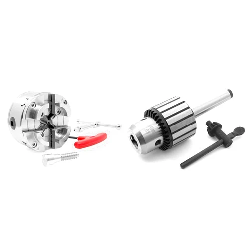 WEN LA4374 3.75-Inch 4-Jaw Self-Centering Lathe Chuck Set with 1-Inch x 8TPI Thread & LA164K 5/8-Inch Keyed Drill Chuck with MT2 Arbor Taper.