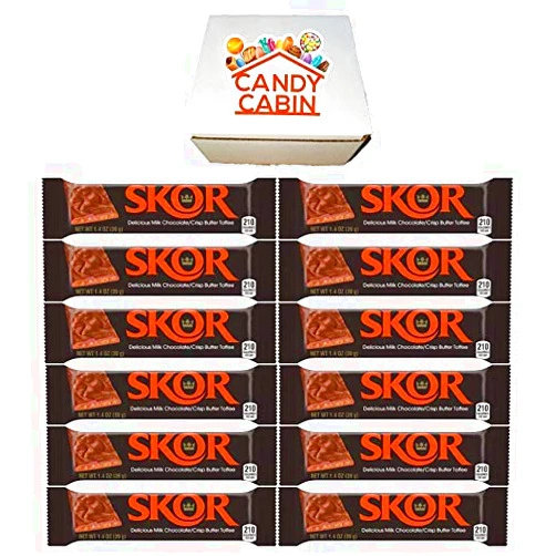CANDY CABIN Skor Milk Chocolate Butter Toffee 1.4 Oz Candy Bars, Multiple Pack Box By CANDY CABIN (12 Pack)