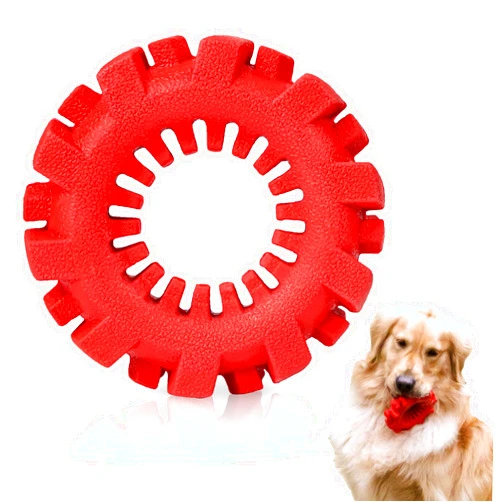 Doudele Interactive Treat Dispensing Puppy Toys - Dog Bones for Aggressive Chewers Super Dog Toys Tough Chew for Dogs Toy Bone, Natural Rubber Leaked Dumbbells… (red)