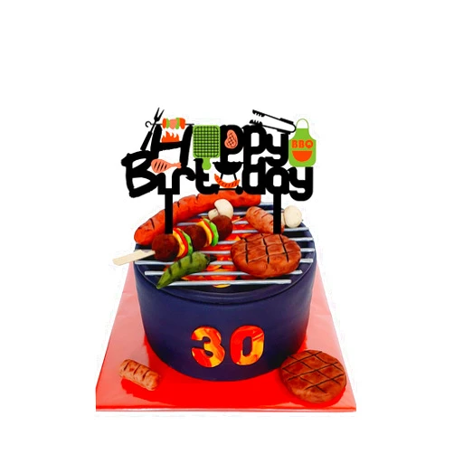 HAKPUOTR Barbecue Happy Birthday Cake Topper, BBQ kebabs Happy Birthday Cake Topper for Kids Birthday Party Decoration, Cooking/BBQ Theme Party Cake Decoration Acrylic