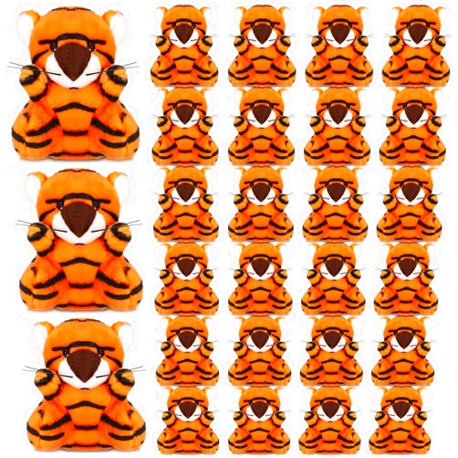 Shappy 30 Pcs Mini Stuffed Animal Toys Small Lion/Tiger Stuffed Animals Bulk for Baby Shower Safari Nursery Decor Birthday Classroom Prizes Gifts(Tiger)