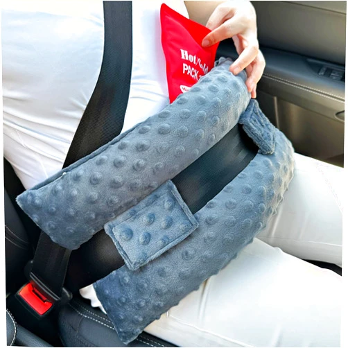 D. Cozy Hysterectomy Pillow Post Surgery Hysterectomy Recovery Must Haves Gifts Seatbelt Pillows with Pocket for Hot Cold Pack, After Surgery Abdominal Tummy Tuck Car Pillow Minky Dot Dark Gray