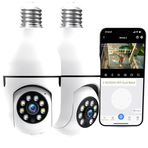 JWQPO Light Bulb Security Camera, 5G& 2.4GHz WiFi 2K Lightbulb Security Cameras Wireless Outdoor Motion Human Detection,Two-Way Talk,Color Night Vision,Siren Alarm Compatible with Alexa