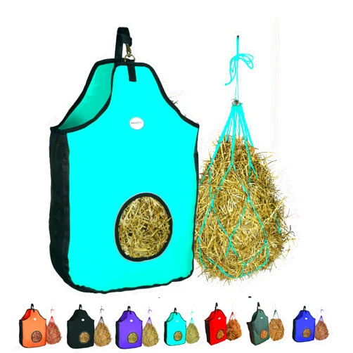 Majestic Ally 1200 D Hay Feeder Tote Bag for Horses, Sheep with Reflective Trim- Reduces Waste - Comes with 36” Hay Net. (Turquoise)