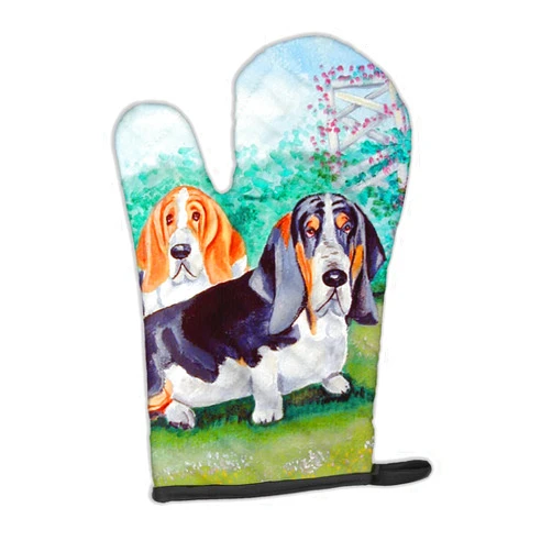 Caroline's Treasures 7061OVMT Basset Hound Double Trouble Oven Mitt Heat Resistant Thick Oven Mitt for Hot Pans and Oven, Kitchen Mitt Protect Hands, Cooking Baking Glove