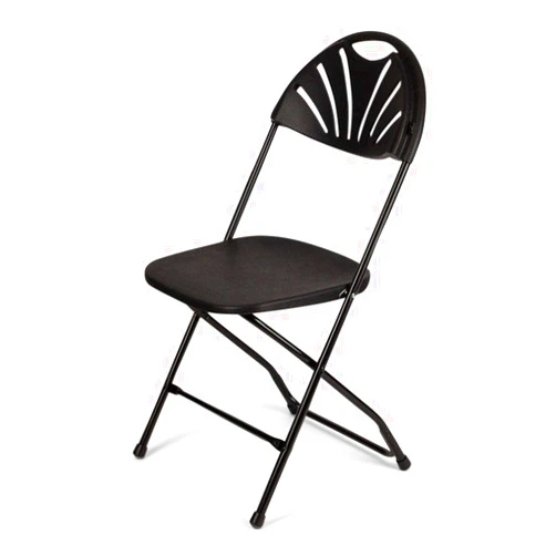 EventStable TitanPRO Black Fanback Plastic Folding Chairs - Folding Dining Chairs with 18 Gauge Steel Frame - Commercial Grade Stackable Chairs for Outside, Wedding, and Events Seating - 10 Pack