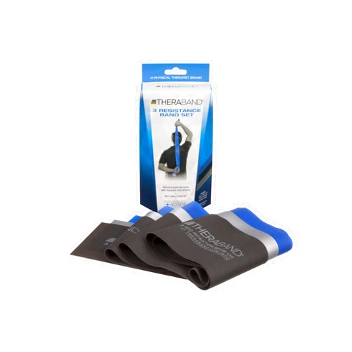 TheraBand Resistance Bands Set, Professional Non-Latex Elastic Band For Upper & Lower Body Exercise, Strength Training without Weights, Physical Therapy, & Pilates, Silver & Blue & Black, Advanced