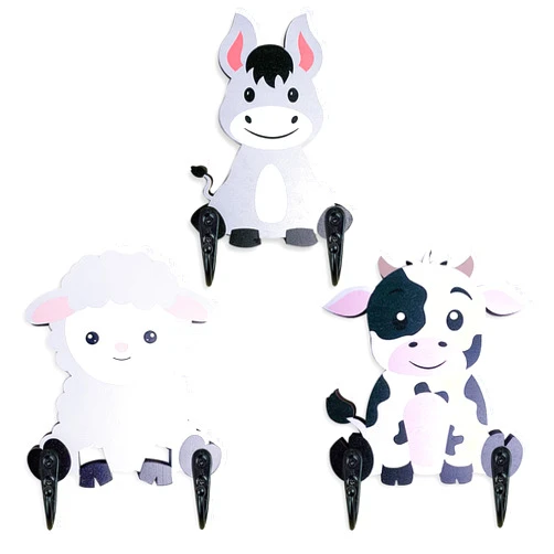 Midrean 3Pack Wood Decorative Cute Unique Fun Colorful Animal Kids Coat Rack Towel Wall Mount Hooks