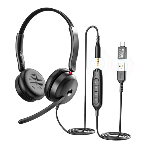 ONITOON USB-C/USB-A/3.5mm Wired Headset with Noise Cancelling Microphone | On-Ear Office Headphones for PC/Laptop | Line control & All-Day Comfort for Call Center, Video Conferencing, Remote Work,Online Class