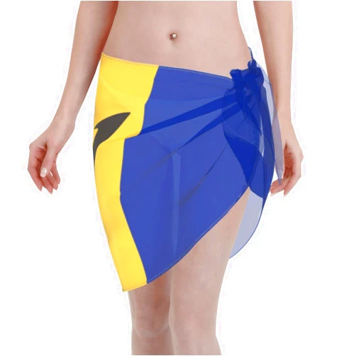 ZJHFSGMY Flag of Barbados Swimsuit Cover Up for Women Beach Wrap Skirt Bikini Chiffon Smock Swimsuit