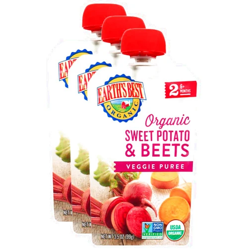 Earth's Best, Organic Baby Food, Stage 2, Sweet Potatoes & Beets, 3.5 oz Pouch (Pack of 3)