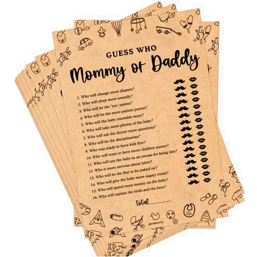 GardenCity Guess Who Mommy or Daddy Baby Shower Game, Fun Baby Shower Games for Boy or Girl, 50 Cards, Kraft
