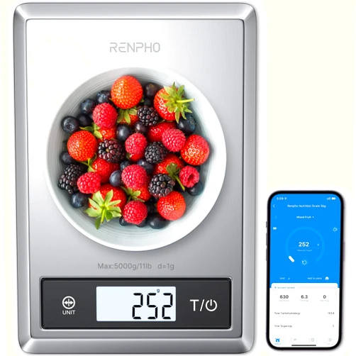 RENPHO Smart Food Scale, Digital Kitchen Scale for Food Ounces and Grams, Food Weight Scale with Nutritional Calculator APP for Keto, Macro, Calorie and Weight Loss, Stainless Steel