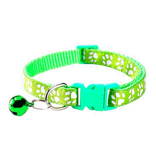 Starmay Adjustable Cat Collar with Bell and Paw Print Design - Breakaway Comforts Buckle for Cats and Kittens (Green)