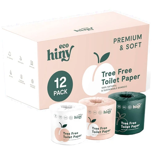 ECOHINY Premium & Soft Bamboo Toilet Paper | 12 Mega Rolls, 3 ply, 350 Sheets | FSC Certified, PFAS & BPA Free, Septic Safe | Tree Free & Plastic Free