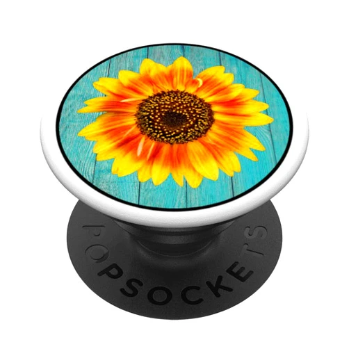 DLC Novelties Sunflower bloom on teal barnwood background PopSockets PopGrip: Swappable Grip for Phones & Tablets
