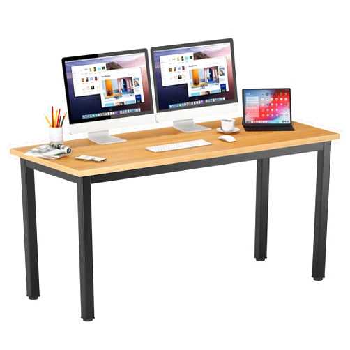 DlandHome 63 inches X-Large Computer Desk, Composite Wood Board, Decent and Steady Home Office Desk/Workstation/Table, BS1-160TB Teak and Black Legs, 1 Pack