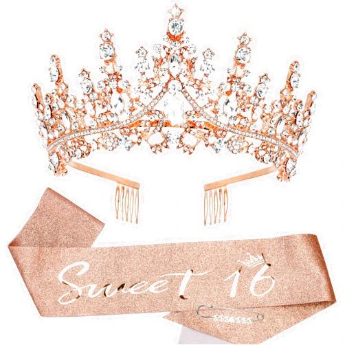 TOBATOBA Rose Gold Sweet 16 Birthday Party Supplies for Girls: Sash, Tiara, and Favors