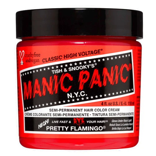 MANIC PANIC Pretty Flamingo Hair Dye - Classic High Voltage - Semi Permanent Hair Color - Warm Pink w/Orange Tint - Glows in Blacklight – Vegan, PPD & Ammonia Free - For Hair Coloring on Men & Women
