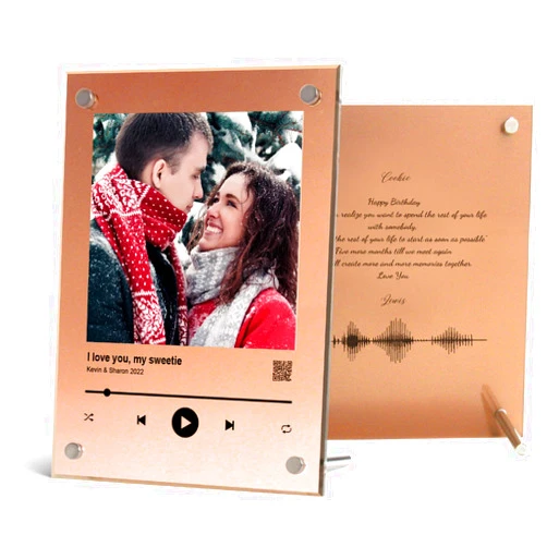 IGREAN Custom Bronze Color Audio Acrylic | With Song QR Code | Music Photo Plaque Frames with Gift Box | Birthday, 8th Anniversary Gift for her or him