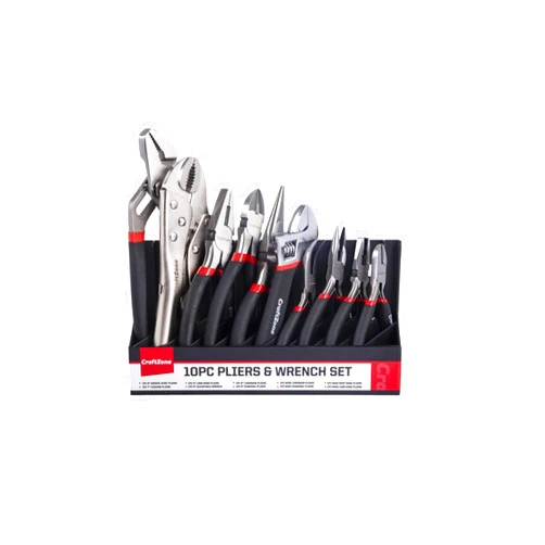 CRAFTZONE 10PC Pliers&Wrench Set, Includes Locking Pliers,Long Nose Pliers,Diagonal Pliers,Groove Joint Pliers,Linesman Pliers,Mini Pliers and Adjustable Wrench,With Storage Rack.For DIY&Home Use.