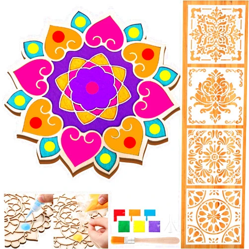 Weekgrat 11.8 Inch Diwali Rangoli Mats Mandala Sand Art Set Include 4 Pcs 6