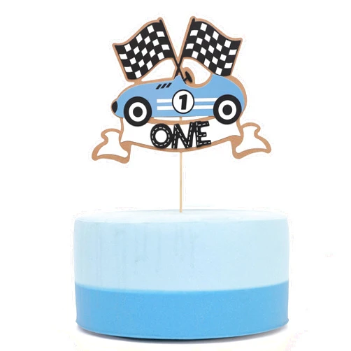 ZZDCMS Racing 1st Birthday Cake Topper - Fast One Birthday Decorations,Little Racer Smash Cake Photo Prop,Vintage Blue Race Car Cake Topper,One Fast Racing Party Decorations