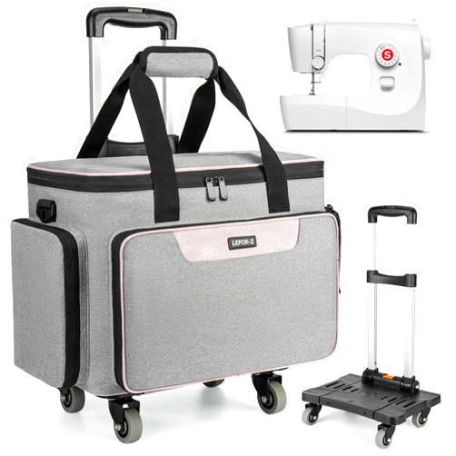LEFOR·Z Rolling Sewing Machine Case with 4 Wheels,Sewing Machine Carrying Bag,Trolley Tote Bag Fits for Most Standard Singer,Brother,Janome Sewing Machine and Accessories,Grey