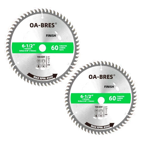 OA-BRES 6-1/2-Inch 60-Tooth Circular Saw Blade with 5/8-Inch Arbor, TCT ATB Finish Blade for Wood Cutting (2-Pack)