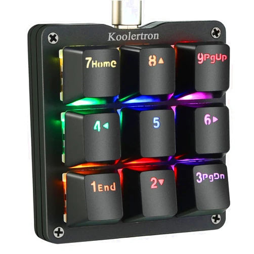 Koolertron One Handed Macro Mechanical Keyboard, RGB LED Backlit Portable Mini One-Handed Mechanical Gaming Keypad OSU! Keyboard 9 Fully Programmable Keys Red Switches
