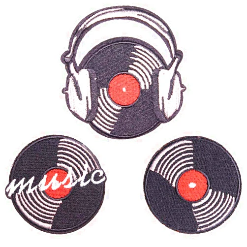 U-Sky Cool Iron on Band Patch for Backpacks, 3pcs Different Design Vinyl Record Earphone Music Embroidered Sew on/Iron-on Punk Applique Patches for Clothing Decor, Jean Jackets, Vest, Bags