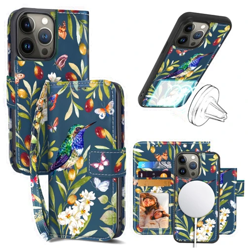 CASEOWL Case for iPhone 15 Pro Max Wallet Case for Women, 2-in-1 Magnetic Detachable Case [Support Magsafe] Floral Flip Leather Wallet Case with Card Holder [RFID Blocking], Strap (Vintage)
