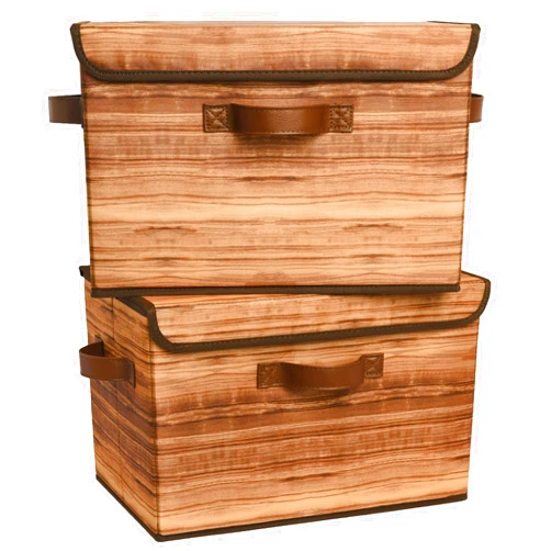 GRANNY SAYS Storage Boxes with Lid, Fabric Storage Bins with Lids, Decorative Closet Storage and Organizer, Wood Grain Print Bins, Storage Boxes for Organizing, 2-Pack