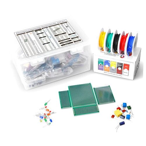 YQFXGGHFG Components Assortment Kit, Grab Bag, IC, Opamp,Resistors, Polyester Capacitors, LED, PCB, Diodes, Transistors, 2200 pcs