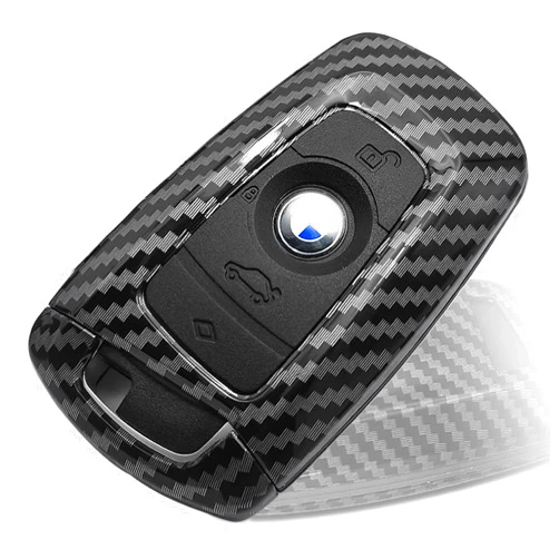 WORCAS Soft Silicone Rubber Carbon Fiber Texture Cover Protector Compatible with BMW 1 3 4 5 6 7 Series and X3 X4 M5 M6 GT3 GT5 Keyless Remote Control Smart Key Fob (Black)