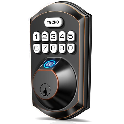 TEEHO TE002 Fingerprint Door Lock - Keyless Entry Electronic Keypad Deadbolt with 2 Backup Keys - Auto Lock - Easy Installation - Smart Locks for Front Door - Oil-Rubbed Bronze