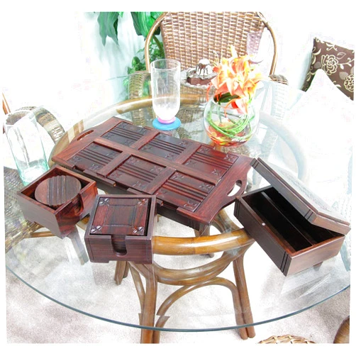 Kingrattan.com Rare Elegant Sono Keling Rosewood Coasters Tray 4 Piece Gift Set