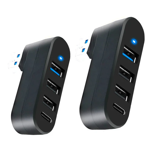 Fanten USB 3.0 Hub, 4-Port USB Hub, USB Splitter with 3 USB Ports & 1 USB C Power/Data Port,90°/180° Degree Rotatable, Mini USB Extender for PC, PS4, PS5, Xbox, Keyboard, Mac, Laptop, Printer, Mouse -2 Pack
